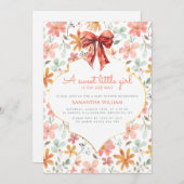 Peach Floral Bow Coquette Baby Dusche Einladung (Vorne/Hinten)