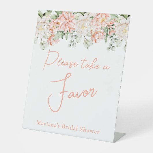 Peach Floral Brautparty Bevorzugung Sockelschild (Vorderseite)