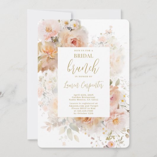 Peach Floral Brautparty Brunch Einladung (Vorderseite)