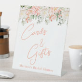Peach Floral Brautparty Karten und Geschenke Sockelschild (In Situ)