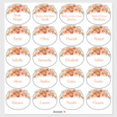 Peach Floral Brautparty Name Aufkleber (Blatt)