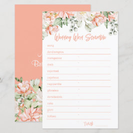 Peach Floral Brautparty Word Scramble Game Card