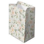 Peach Floral Bridal Shower Mittlere Geschenktüte (Rückseite Schrägansicht)