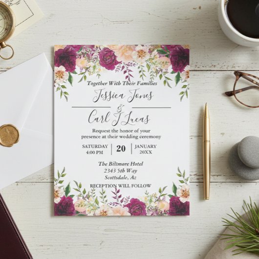 Peach floral Burgundi Wasserfarbe Herbstbudget Flyer