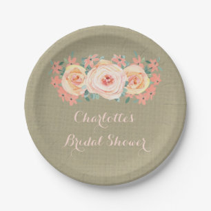 Peach floral Burlap Brautparty Plate Pappteller