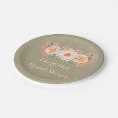 Peach floral Burlap Brautparty Plate Pappteller (Schrägansicht)