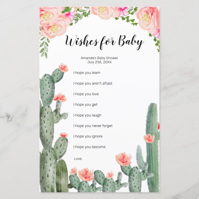 Peach Floral Cactus Wish for Baby Game (Vorderseite)