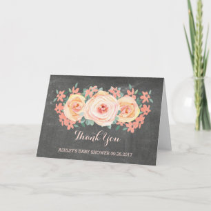 Peach Floral Chalkboard Baby Dusche Vielen Dank Dankeskarte
