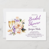 Peach Floral Champagne Brautparty Einladung (Vorderseite)