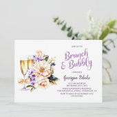 Peach Floral Champagne Brunch and Bubbly Einladung (Stehend Vorderseite)