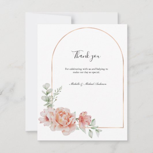 Peach Floral Classic Formal Wedding Vielen Dank Mitteilungskarte (Vorderseite)
