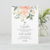 Peach Floral Confirmation Einladung (Stehend Vorderseite)