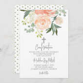 Peach Floral Confirmation Einladung (Vorne/Hinten)