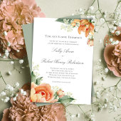 Peach Floral Corner Greenery Elegant Script Einladung
