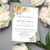 Peach Floral Corner Greenery Script Elegant Einladung