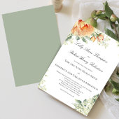 Peach Floral Corner Greenery Script Elegant Einladung