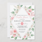 Peach Floral Coups Polterabend Einladung (Vorderseite)