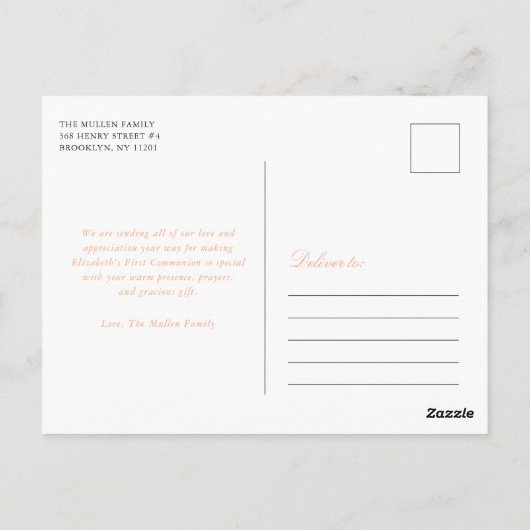 Peach Floral Cross Erste Heilige Kommune Vielen Da Postkarte (Rückseite)