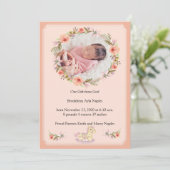 Peach Floral Design Geburtsankündigung Einladung (Stehend Vorderseite)