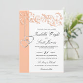 Peach floral Design Wedding Einladung (Stehend Vorderseite)