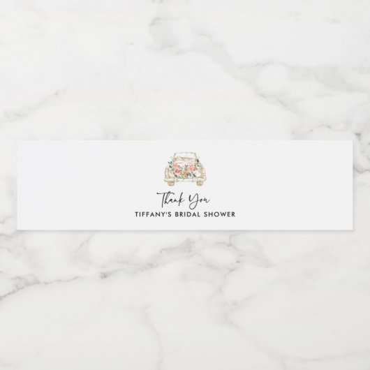 Peach floral drive by Brautparty Wasserflaschenetikett (Einzelnes Label)