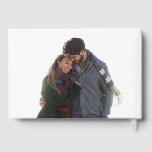 Peach floral Dusty Blue 2 Fotos Hochzeit Gästebuch (Rückseite)