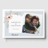 Peach floral Dusty Blue 2 Fotos Hochzeit Gästebuch (Vorderseite)