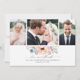 Peach floral Dusty Blue Wedding 3 Fotos Dankeskarte