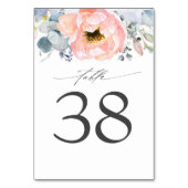 Peach floral Dusty Blue Wedding Tischnummer Cards (Rückseite)