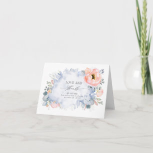 Peach Floral Elegant Dusty Blue Wedding Vielen Dan Dankeskarte