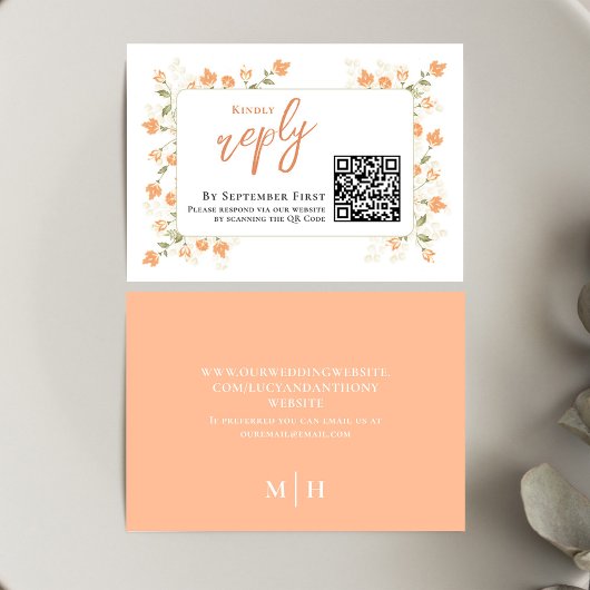 Peach Floral Elegant Wedding UAWG RSVP Karte