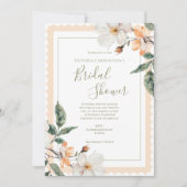 Peach Floral Elegantes Brautparty Einladung (Vorderseite)