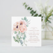 Peach Floral & Eukalyptus Greenerity Wedding Einladung (Stehend Vorderseite)