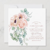 Peach Floral & Eukalyptus Greenerity Wedding Einladung (Vorderseite)