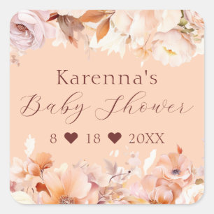 Peach Floral Fall Babydusche Umschlag Aufkleber