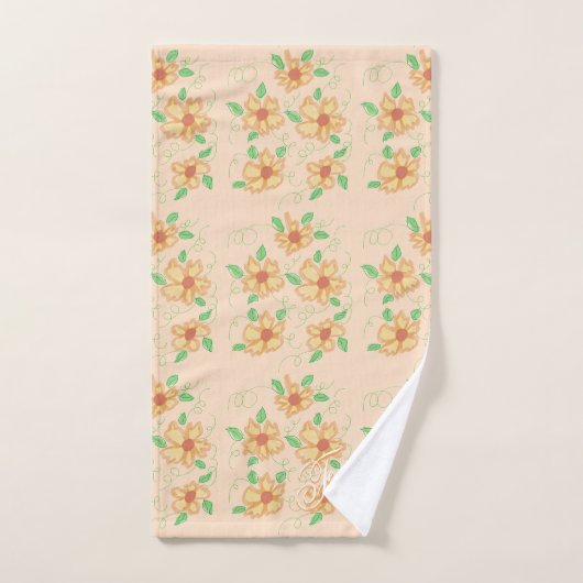 Peach Floral Family Badetuch Set (Handtuch)