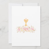 Peach Floral First Communation Elegantes Chalice Einladung (Rückseite)