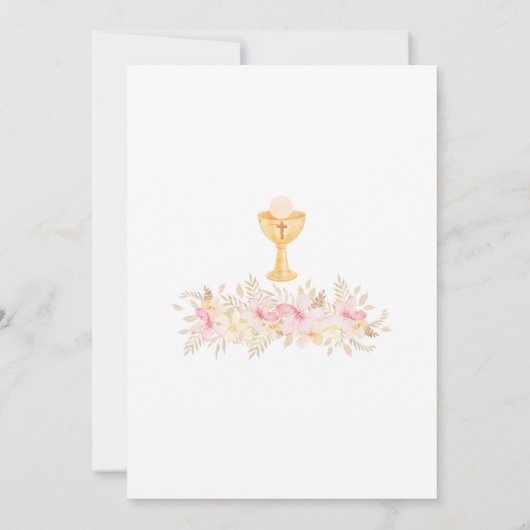 Peach Floral First Communation Elegantes Chalice Einladung (Rückseite)