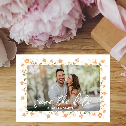 Peach Floral Foto Collage Hochzeit Save The Date