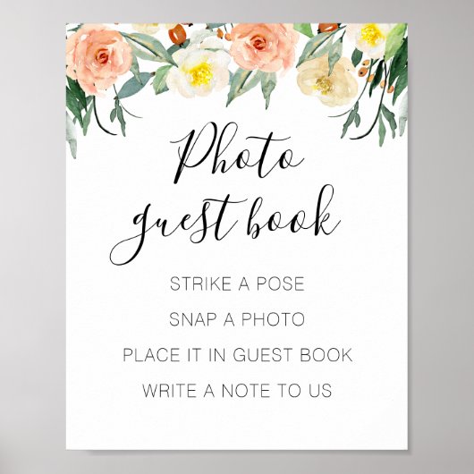 Peach Floral Foto Gästebuch Hochzeit (Vorne)