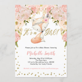 Peach floral, fox, Woodland Baby Girl Dusche Einladung