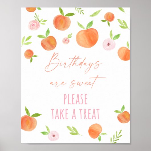 Peach Floral Geburtstag Leckerei Unterschrift Poster (Vorne)
