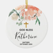 Peach Floral Girl Taufe Ornament (Vorne)