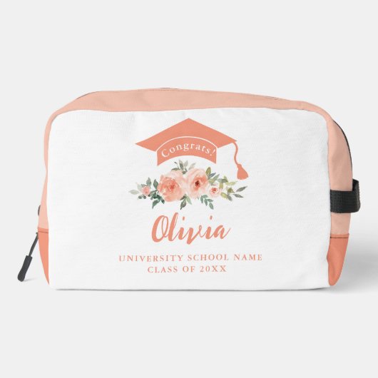 Peach Floral Glückwunschs Abschluss Waschbeutel (Rückseite)