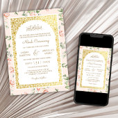 Peach Floral Gold Arch muslimische Hochzeit Einladung