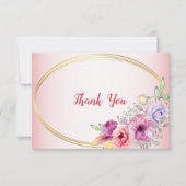 Peach Floral Gold Geometric Watercolor Wedding Dankeskarte (Vorderseite)