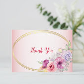 Peach Floral Gold Geometric Watercolor Wedding Dankeskarte (Stehend Vorderseite)