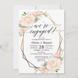Peach floral gold geometrisch Rahmen Engagement Pa Einladung
