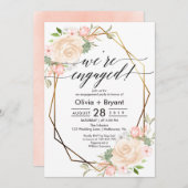 Peach floral gold geometrisch Rahmen Engagement Pa Einladung (Vorne/Hinten)