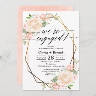 Peach floral gold geometrisch Rahmen Engagement Pa Einladung